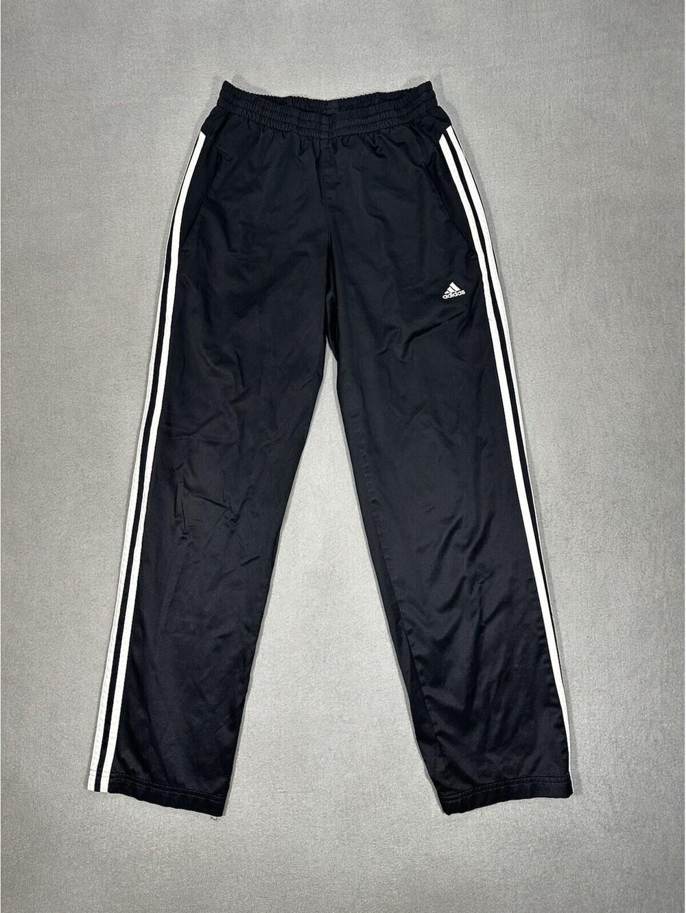 Adidas Black Track Pants 3-Stripe Athletic Joggers Zip Ankle Mens M